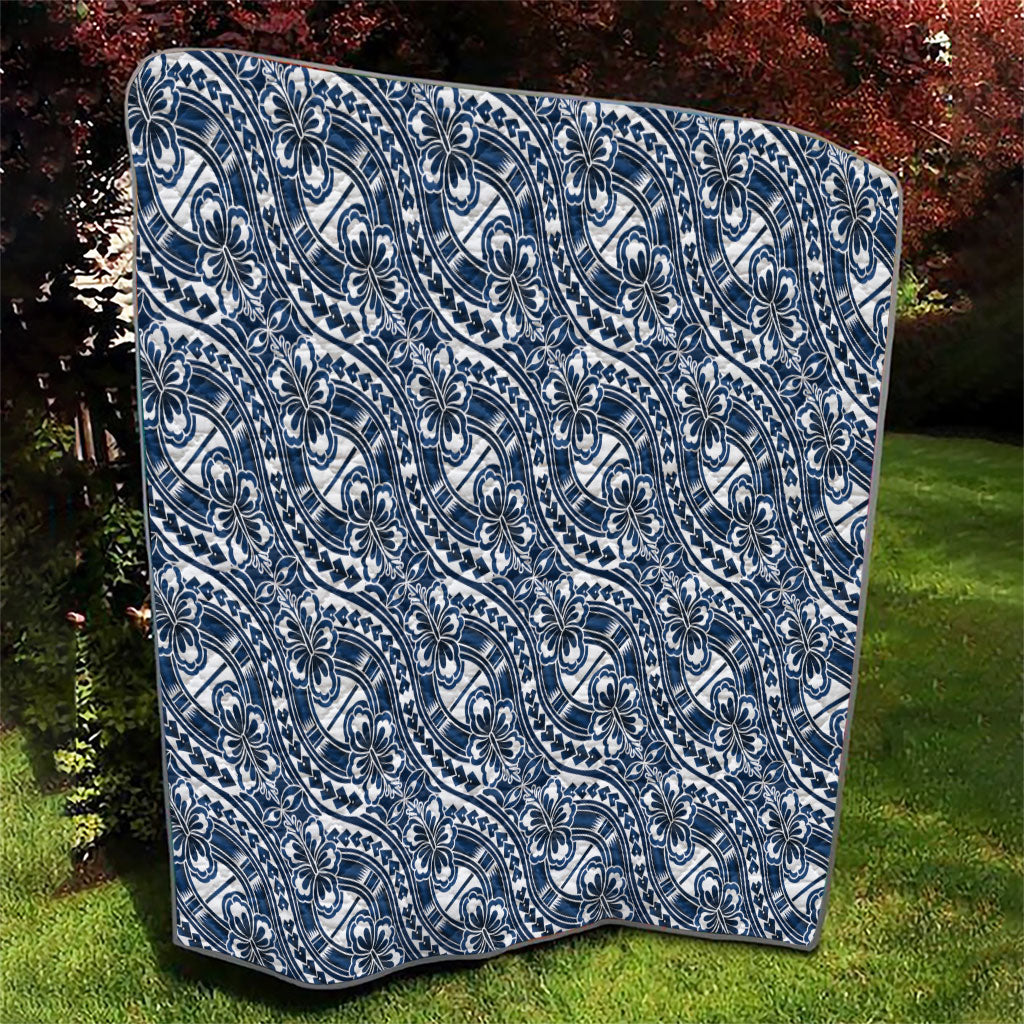 Hibiscus Bloom Island Tribal Waves Quilt Blue Polynesian Pattern LT01 - Polynesian Pride