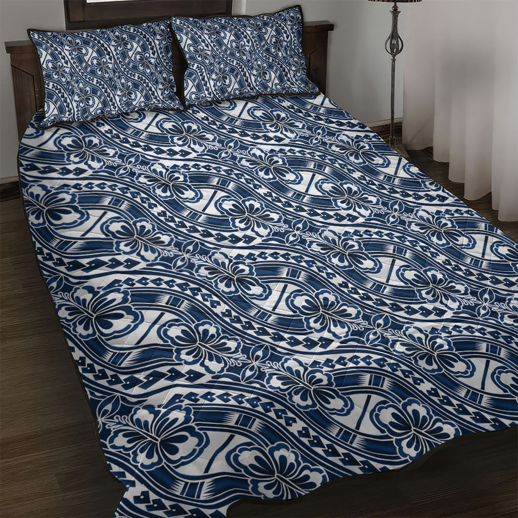 Hibiscus Bloom Island Tribal Waves Quilt Bed Set Blue Polynesian Pattern LT01 Blue - Polynesian Pride