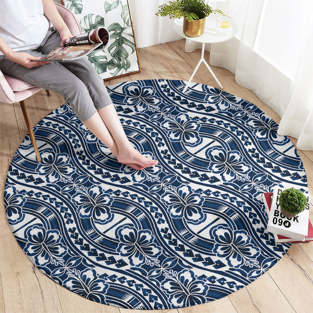Hibiscus Bloom Island Tribal Waves Round Carpet Blue Polynesian Pattern LT01 - Polynesian Pride