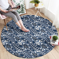 Hibiscus Bloom Island Tribal Waves Round Carpet Blue Polynesian Pattern LT01 - Polynesian Pride
