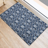Hibiscus Bloom Island Tribal Waves Rubber Doormat Blue Polynesian Pattern LT01 - Polynesian Pride