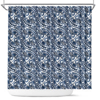 Hibiscus Bloom Island Tribal Waves Shower Curtain Blue Polynesian Pattern LT01 Blue - Polynesian Pride