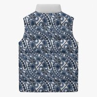 Hibiscus Bloom Island Tribal Waves Sleeveless Puffer Jacket Blue Polynesian Pattern LT01 - Polynesian Pride