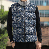 Hibiscus Bloom Island Tribal Waves Sleeveless Puffer Jacket Blue Polynesian Pattern LT01 - Polynesian Pride