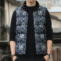 Hibiscus Bloom Island Tribal Waves Sleeveless Puffer Jacket Blue Polynesian Pattern LT01 - Polynesian Pride