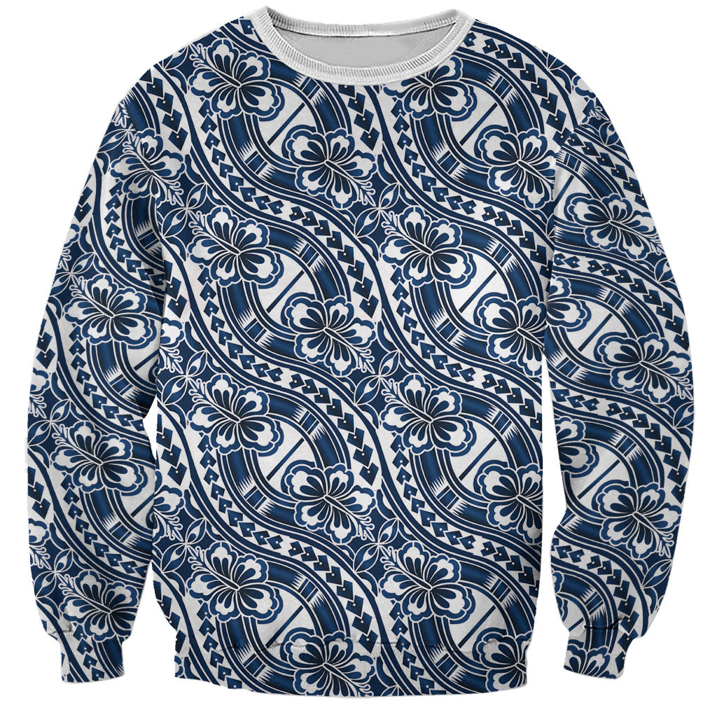 Hibiscus Bloom Island Tribal Waves Sweatshirt Blue Polynesian Pattern LT01 Unisex Blue - Polynesian Pride