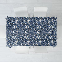 Hibiscus Bloom Island Tribal Waves Tablecloth Blue Polynesian Pattern