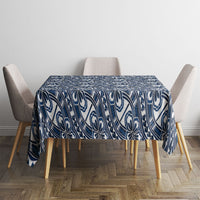 Hibiscus Bloom Island Tribal Waves Tablecloth Blue Polynesian Pattern