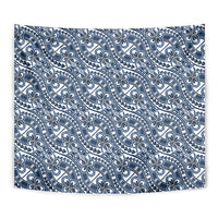 Hibiscus Bloom Island Tribal Waves Tapestry Blue Polynesian Pattern LT01 - Polynesian Pride