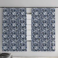 Hibiscus Bloom Island Tribal Waves Window Curtain Blue Polynesian Pattern LT01 With Hooks Blue - Polynesian Pride