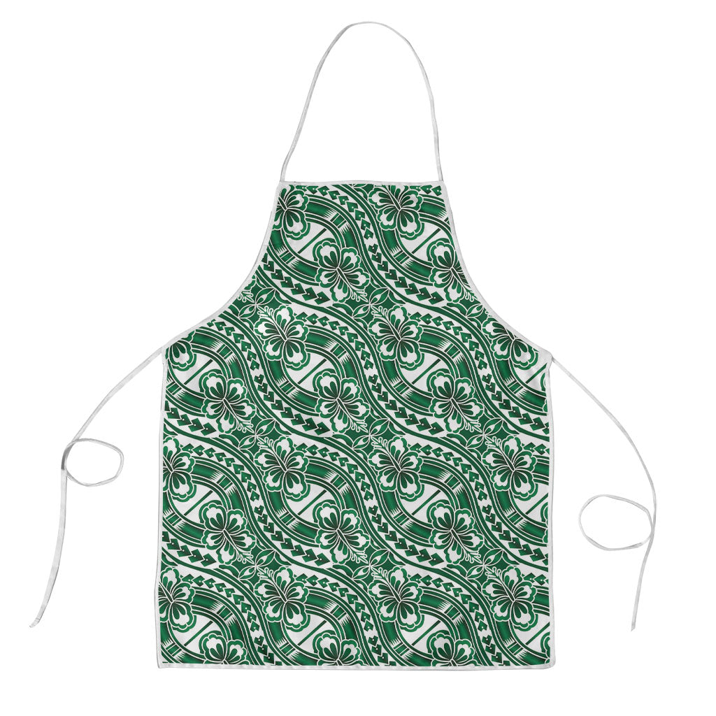Hibiscus Bloom Island Tribal Waves Apron Green Polynesian Pattern LT01 Green - Polynesian Pride