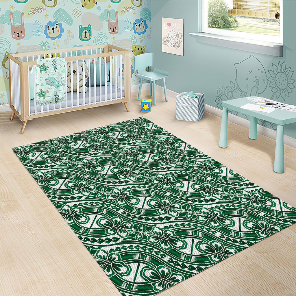 Hibiscus Bloom Island Tribal Waves Area Rug Green Polynesian Pattern LT01 - Polynesian Pride