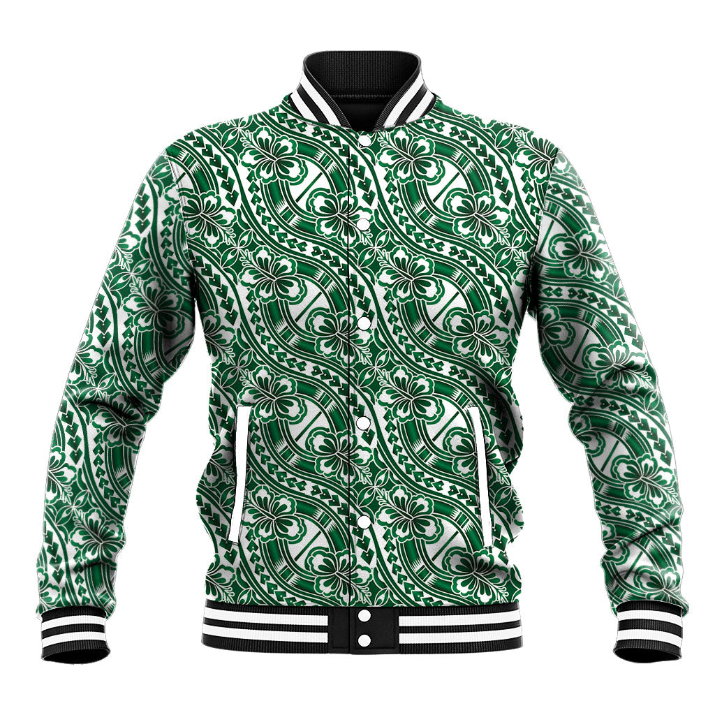 Hibiscus Bloom Island Tribal Waves Baseball Jacket Green Polynesian Pattern LT01 Unisex Green - Polynesian Pride