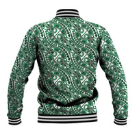 Hibiscus Bloom Island Tribal Waves Baseball Jacket Green Polynesian Pattern LT01 - Polynesian Pride