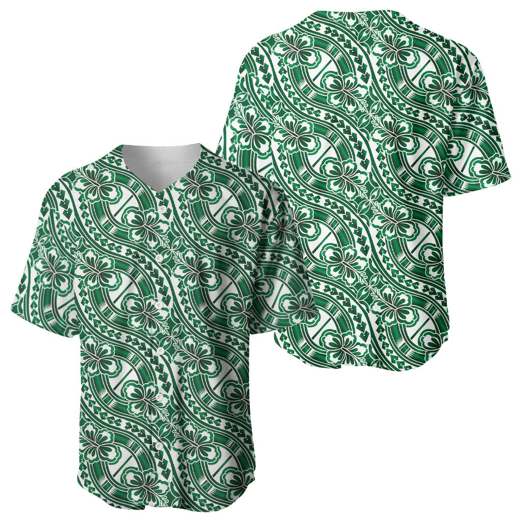 Hibiscus Bloom Island Tribal Waves Baseball Jersey Green Polynesian Pattern LT01 - Polynesian Pride