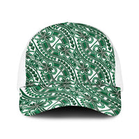 Hibiscus Bloom Island Tribal Waves Baseball Net Cap Green Polynesian Pattern LT01 One Size White Green - Polynesian Pride