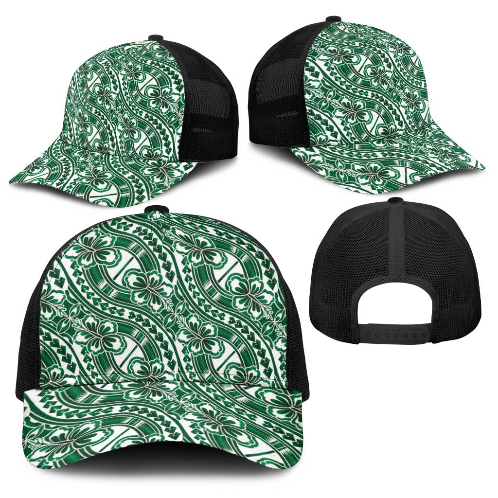 Hibiscus Bloom Island Tribal Waves Baseball Net Cap Green Polynesian Pattern LT01 - Polynesian Pride