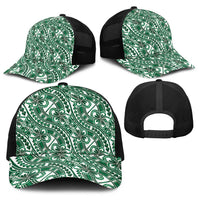 Hibiscus Bloom Island Tribal Waves Baseball Net Cap Green Polynesian Pattern LT01 - Polynesian Pride