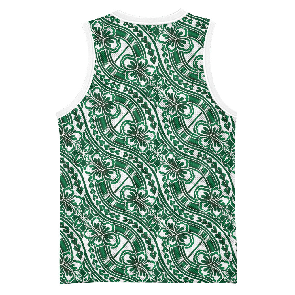 Hibiscus Bloom Island Tribal Waves Basketball Jersey Green Polynesian Pattern LT01 - Polynesian Pride