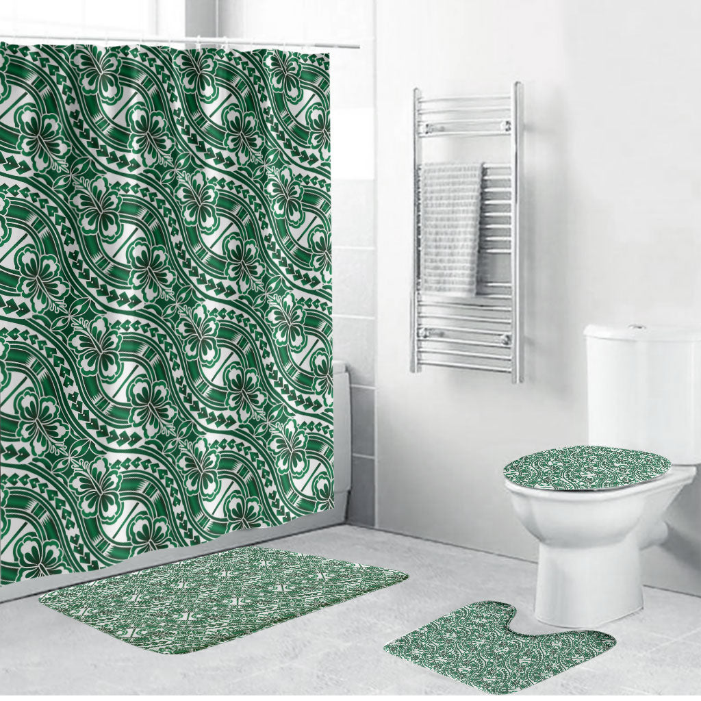 Hibiscus Bloom Island Tribal Waves Bathroom Set Green Polynesian Pattern