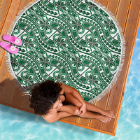 Hibiscus Bloom Island Tribal Waves Beach Blanket Green Polynesian Pattern LT01 - Polynesian Pride