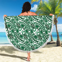 Hibiscus Bloom Island Tribal Waves Beach Blanket Green Polynesian Pattern LT01 - Polynesian Pride