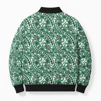 Hibiscus Bloom Island Tribal Waves Bomber Puffer Jacket Green Polynesian Pattern LT01 - Polynesian Pride