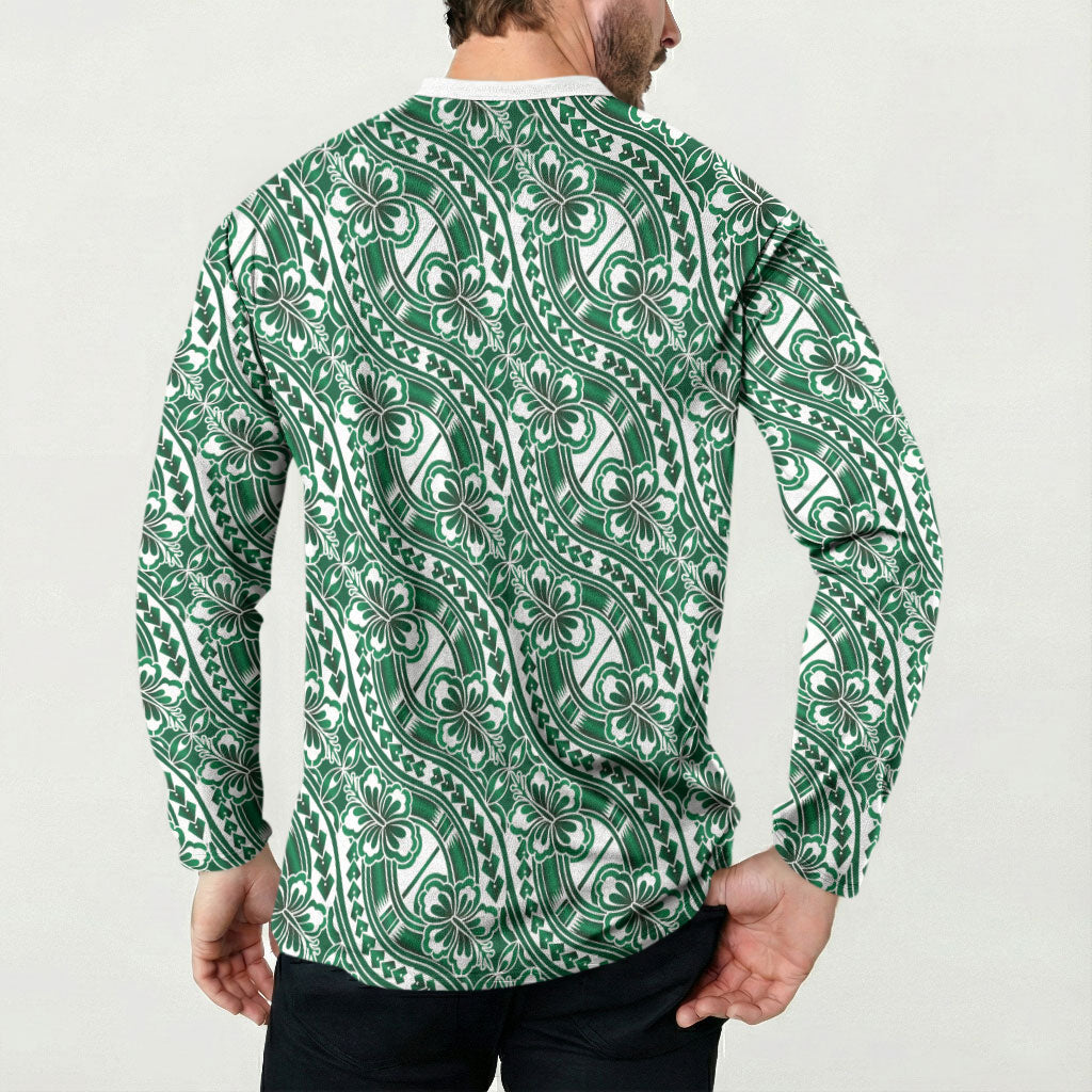 Hibiscus Bloom Island Tribal Waves Button Sweatshirt Green Polynesian Pattern LT01 - Polynesian Pride