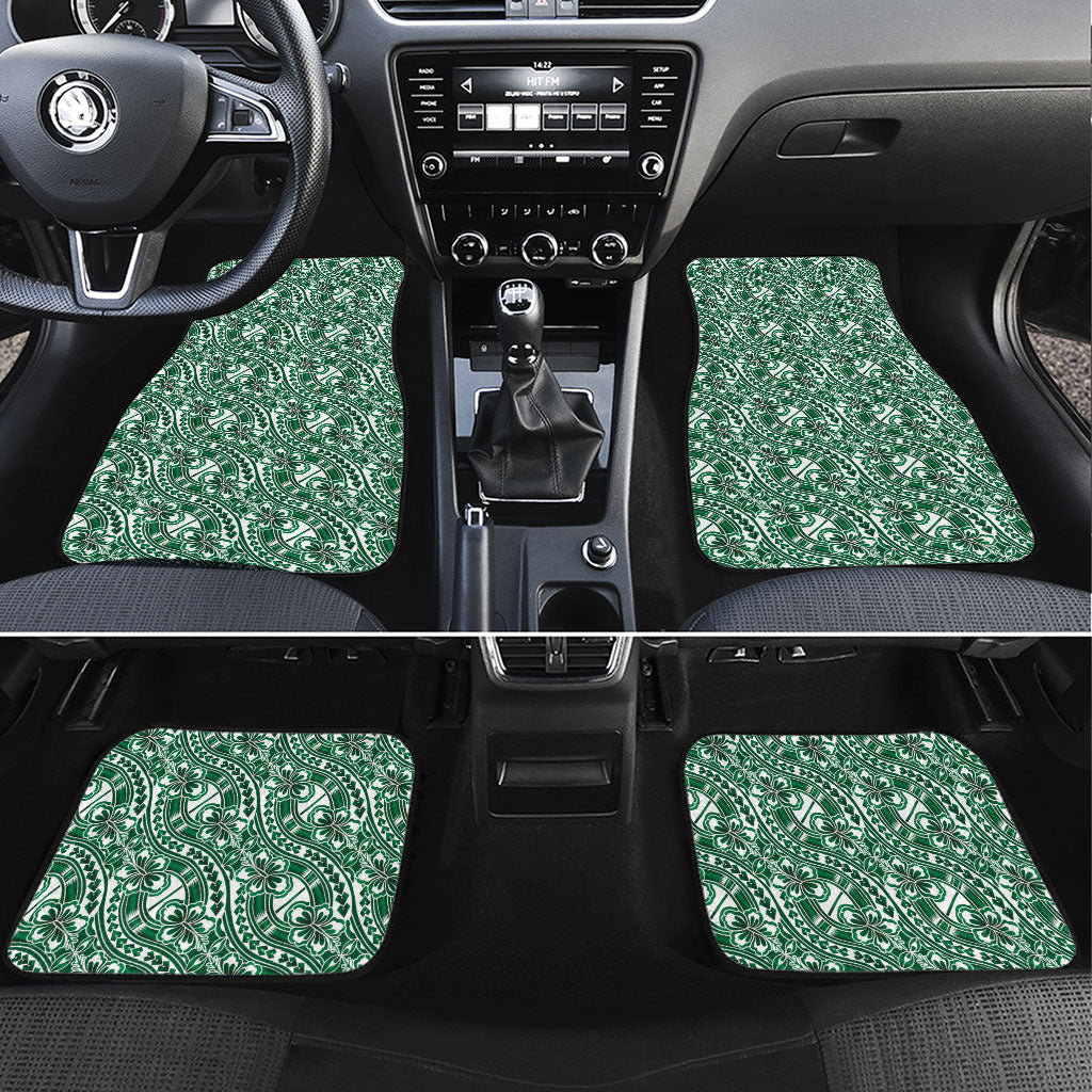 Hibiscus Bloom Island Tribal Waves Car Mats Green Polynesian Pattern