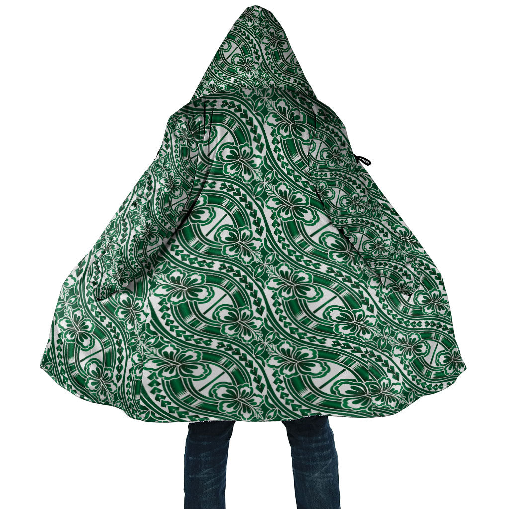 Hibiscus Bloom Island Tribal Waves Cloak Green Polynesian Pattern
