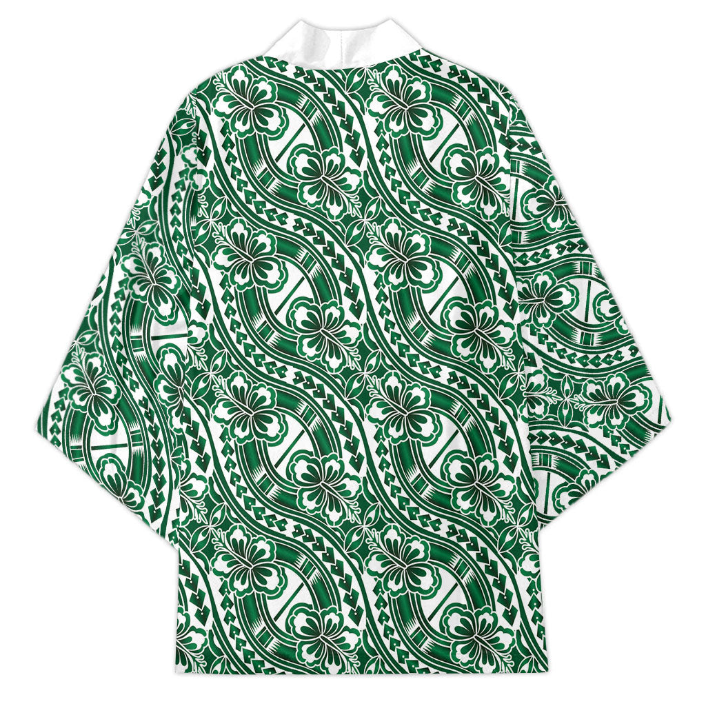 Hibiscus Bloom Island Tribal Waves Kimono Green Polynesian Pattern LT01 - Polynesian Pride