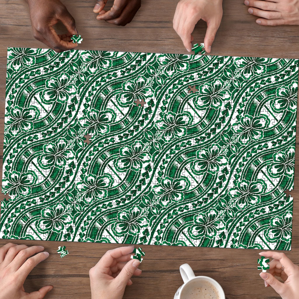 Hibiscus Bloom Island Tribal Waves Puzzle Green Polynesian Pattern LT01 - Polynesian Pride
