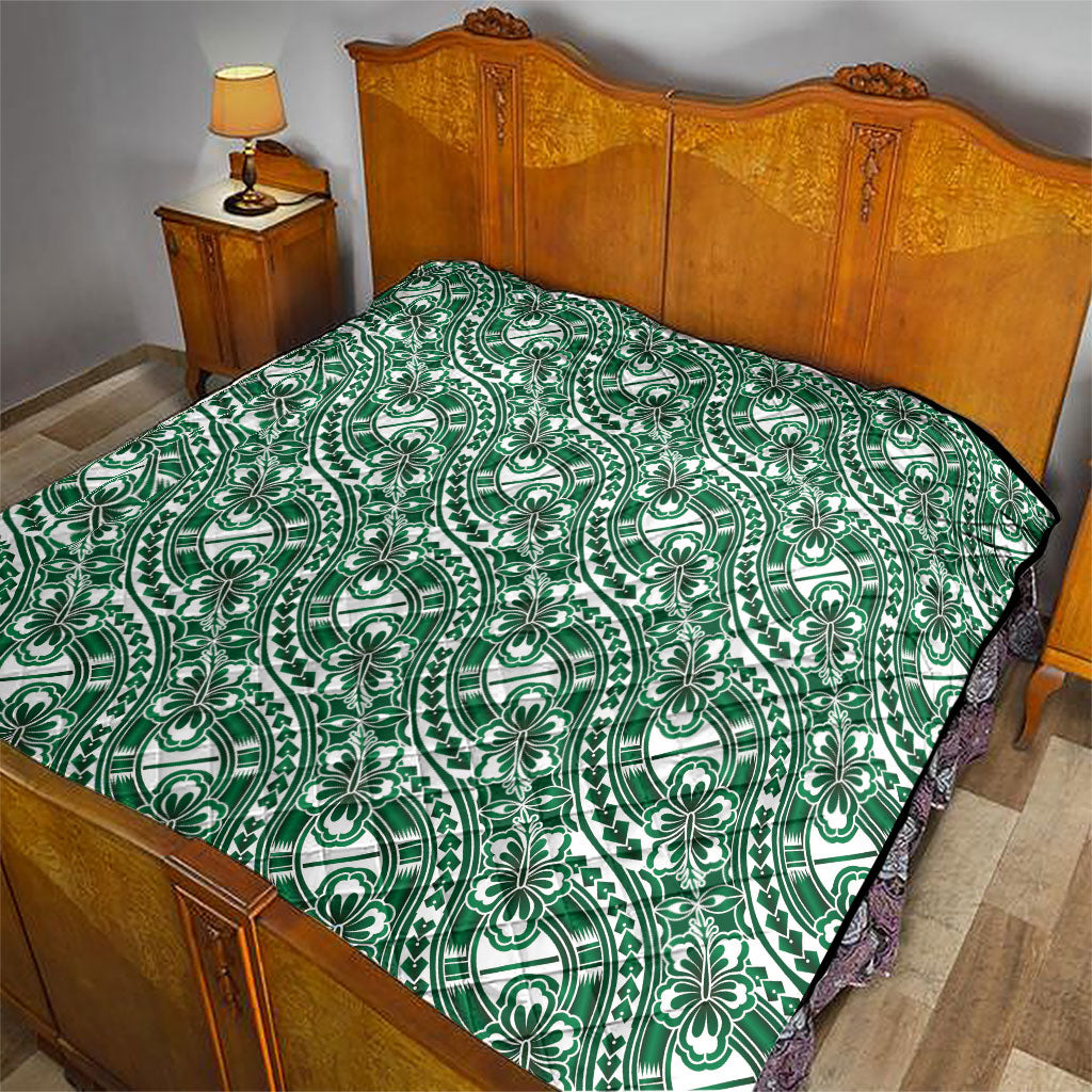 Hibiscus Bloom Island Tribal Waves Quilt Green Polynesian Pattern LT01 - Polynesian Pride