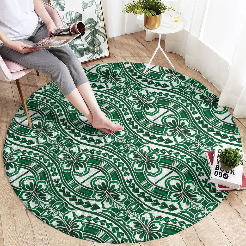 Hibiscus Bloom Island Tribal Waves Round Carpet Green Polynesian Pattern LT01 - Polynesian Pride