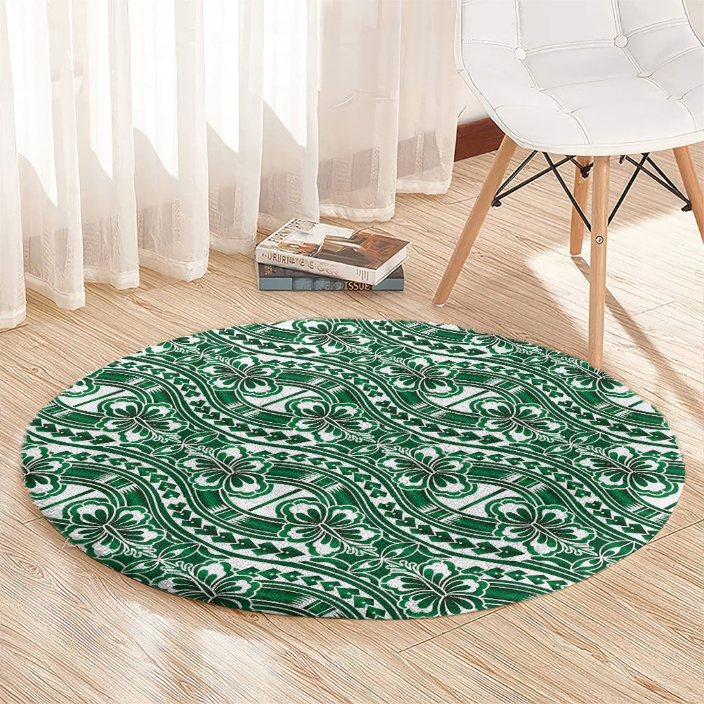 Hibiscus Bloom Island Tribal Waves Round Carpet Green Polynesian Pattern LT01 - Polynesian Pride