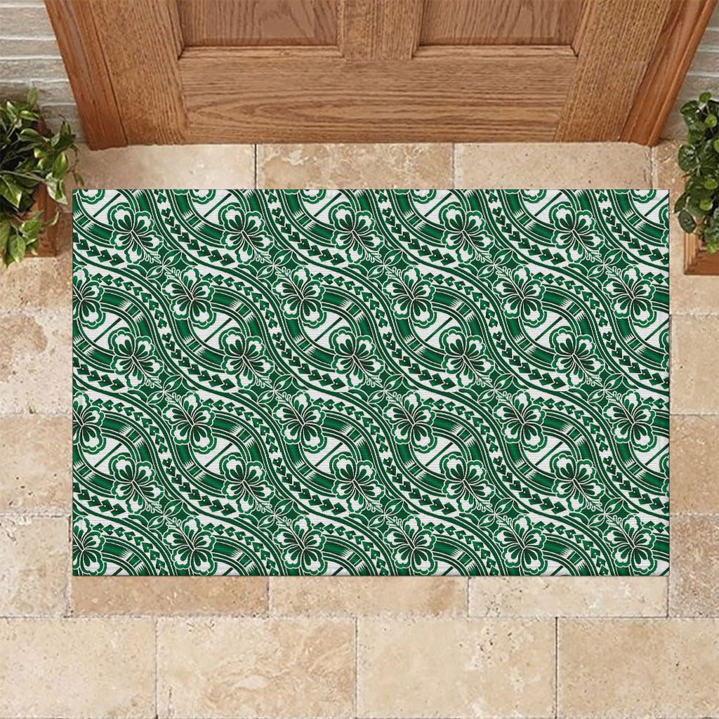 Hibiscus Bloom Island Tribal Waves Rubber Doormat Green Polynesian Pattern LT01 Green - Polynesian Pride