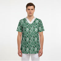 Hibiscus Bloom Island Tribal Waves Scrub Top Green Polynesian Pattern LT01 - Polynesian Pride