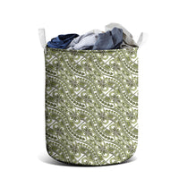 Hibiscus Bloom Island Tribal Waves Laundry Basket Olive Green Polynesian Pattern LT01 - Polynesian Pride