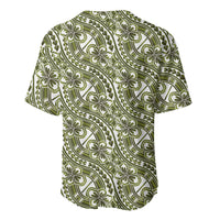 Hibiscus Bloom Island Tribal Waves Baseball Jersey Olive Green Polynesian Pattern LT01 - Polynesian Pride