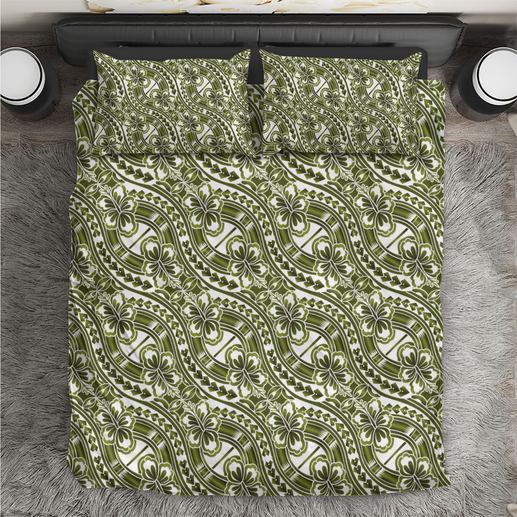 Hibiscus Bloom Island Tribal Waves Bedding Set Olive Green Polynesian Pattern LT01 Olive Green - Polynesian Pride