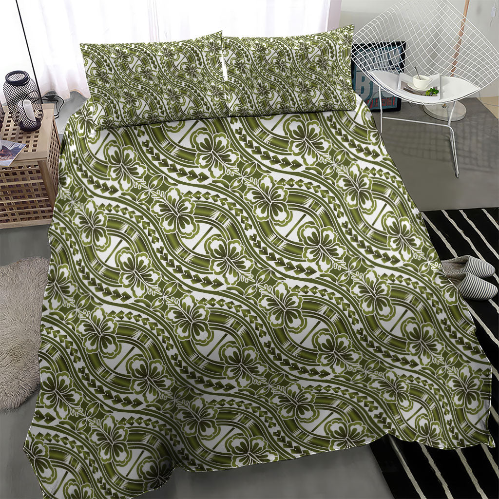 Hibiscus Bloom Island Tribal Waves Bedding Set Olive Green Polynesian Pattern LT01 - Polynesian Pride