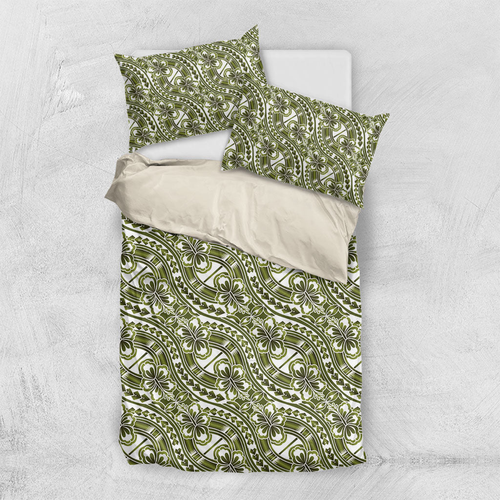 Hibiscus Bloom Island Tribal Waves Bedding Set Olive Green Polynesian Pattern LT01 US Twin 172cm x 218cm Olive Green - Polynesian Pride