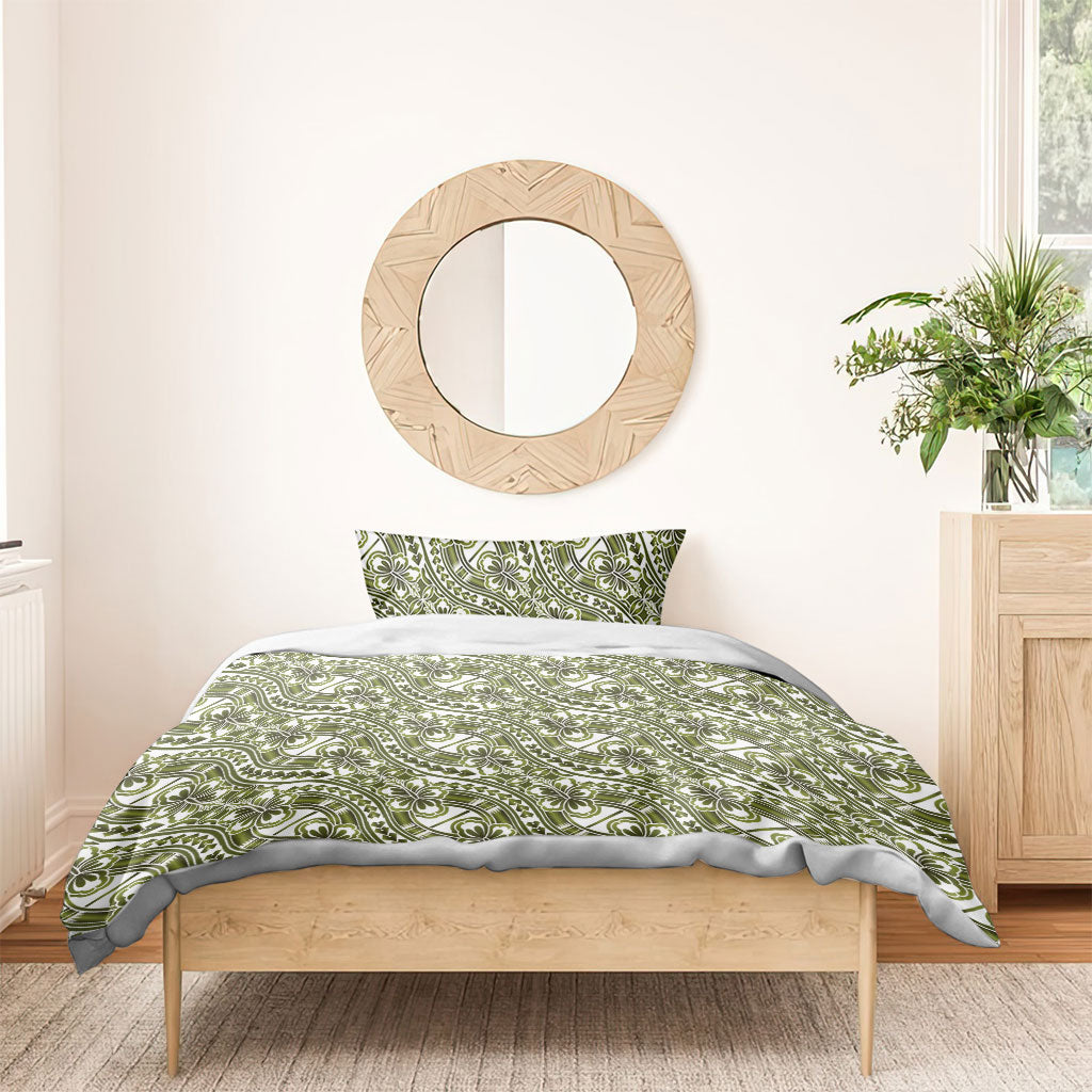 Hibiscus Bloom Island Tribal Waves Bedding Set Olive Green Polynesian Pattern LT01 - Polynesian Pride