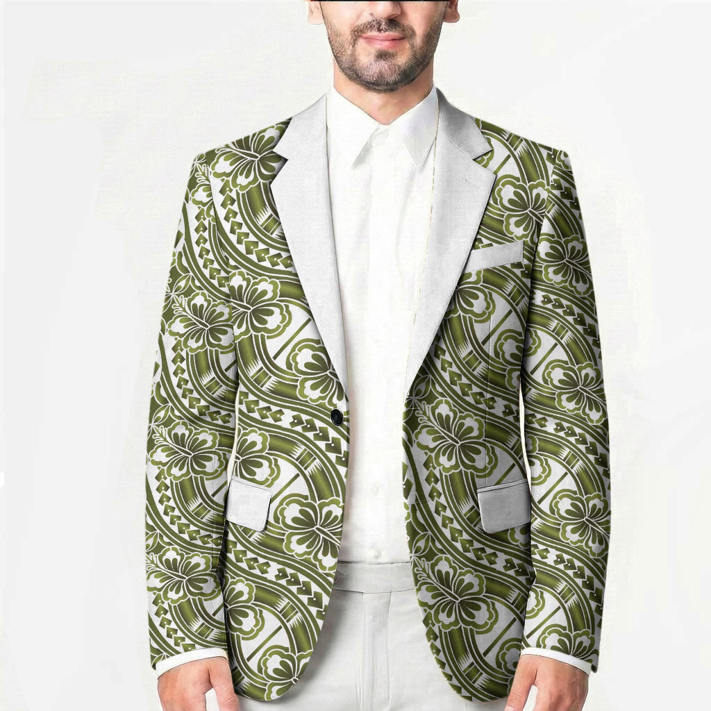 Hibiscus Bloom Island Tribal Waves Blazer Olive Green Polynesian Pattern LT01 - Polynesian Pride