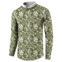 Hibiscus Bloom Island Tribal Waves Button Sweatshirt Olive Green Polynesian Pattern LT01 - Polynesian Pride