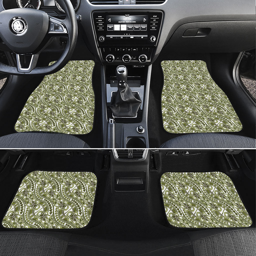 Hibiscus Bloom Island Tribal Waves Car Mats Olive Green Polynesian Pattern