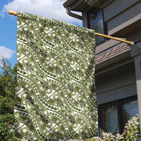 Hibiscus Bloom Island Tribal Waves Garden Flag Olive Green Polynesian Pattern LT01 - Polynesian Pride