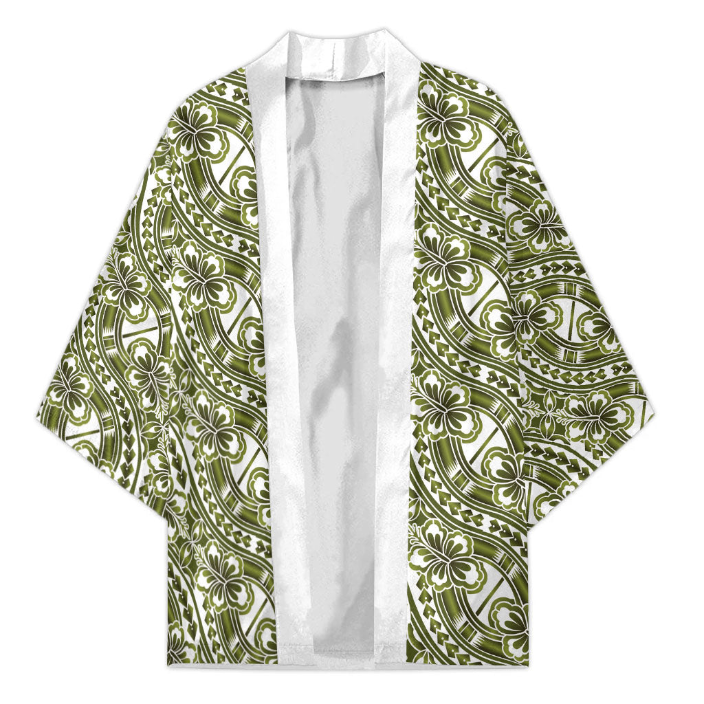 Hibiscus Bloom Island Tribal Waves Kimono Olive Green Polynesian Pattern LT01 Unisex Olive Green - Polynesian Pride