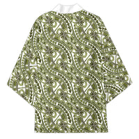 Hibiscus Bloom Island Tribal Waves Kimono Olive Green Polynesian Pattern LT01 - Polynesian Pride