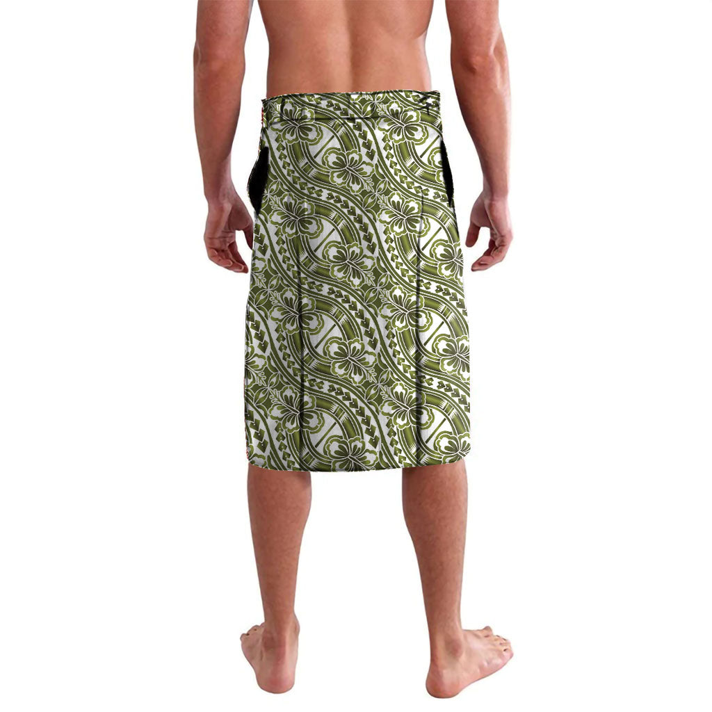 Hibiscus Bloom Island Tribal Waves Lavalava Olive Green Polynesian Pattern LT01 - Polynesian Pride
